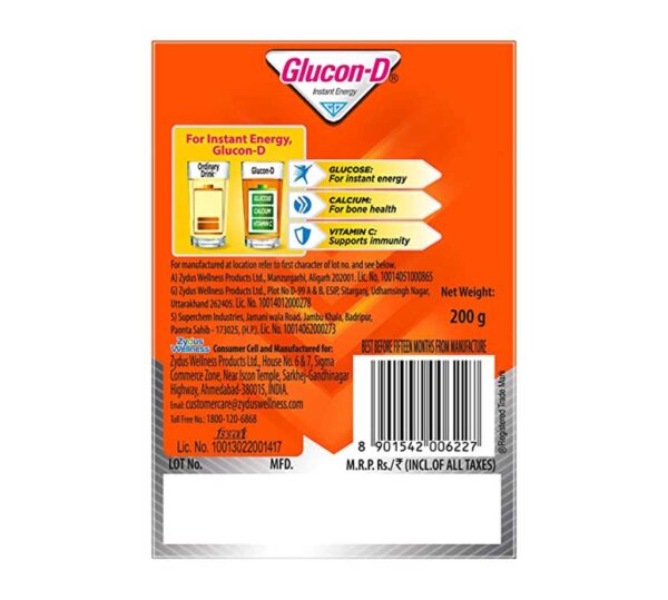 Glucon-D Instant Energy Health Drink - Tangy Orange, Refill, 200 g Carton - Image 2